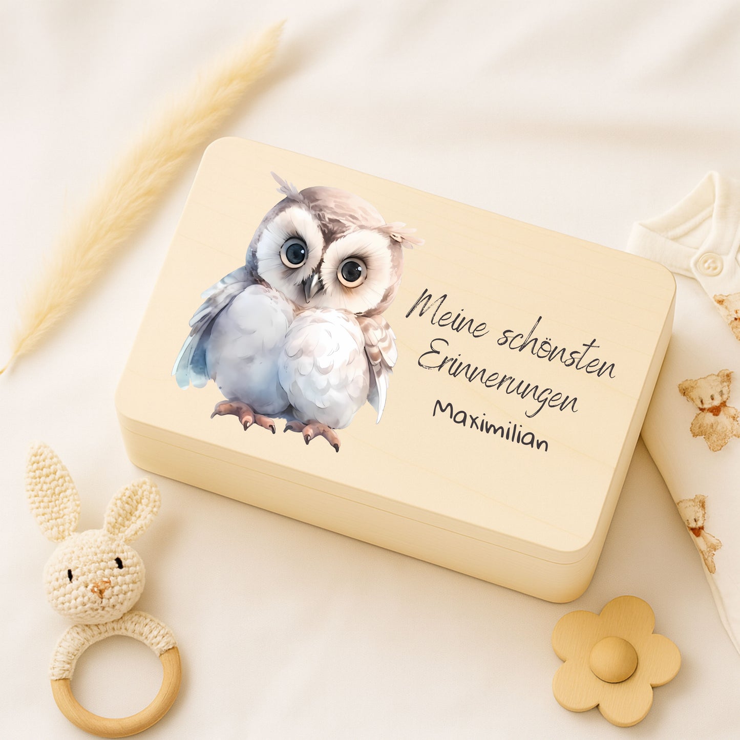 Holzkiste Kinder personalisiert mit Namen | Waldtiere Erinnerungskiste Geburt & Taufe