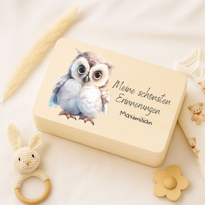 Holzkiste Kinder personalisiert mit Namen | Waldtiere Erinnerungskiste Geburt & Taufe