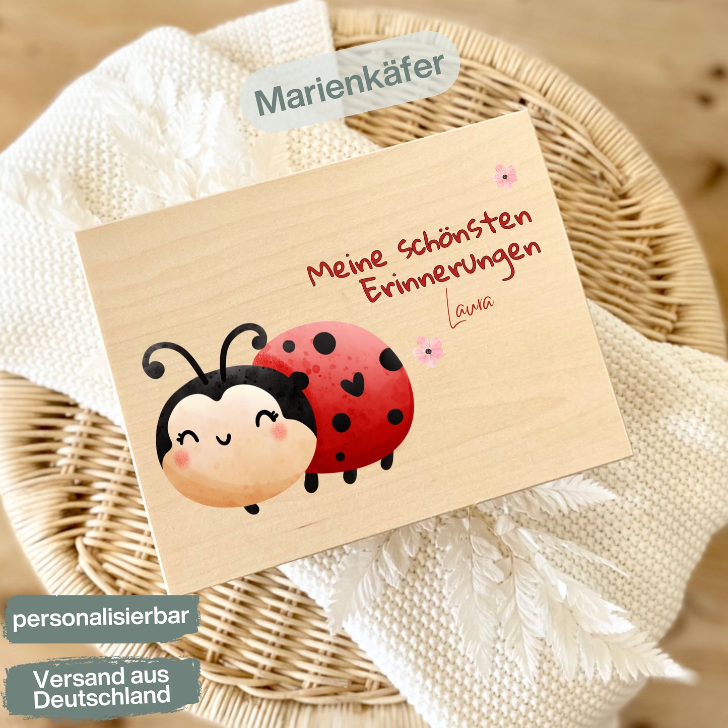 Holzkiste Mädchen personalisiert mit Namen | Erinnerungskiste Geburt & Taufe