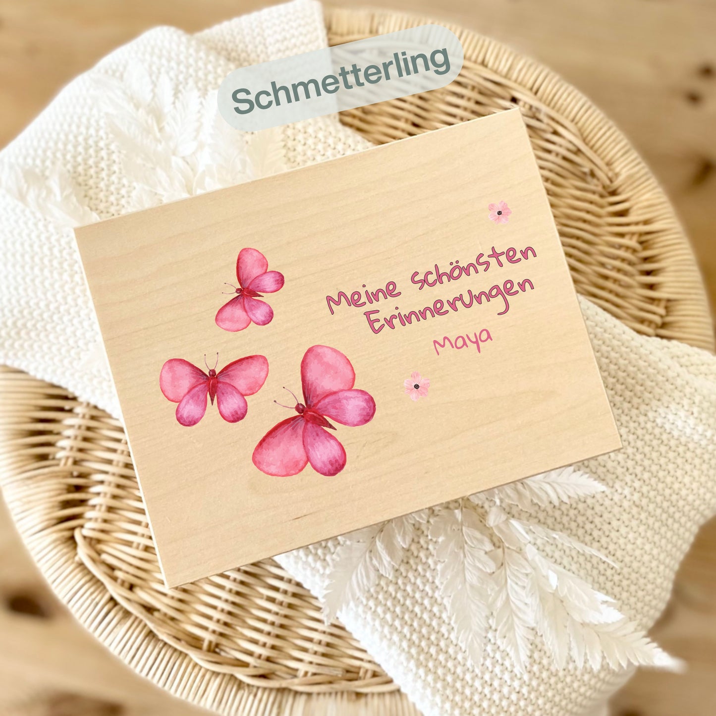Holzkiste Mädchen personalisiert mit Namen | Erinnerungskiste Geburt & Taufe