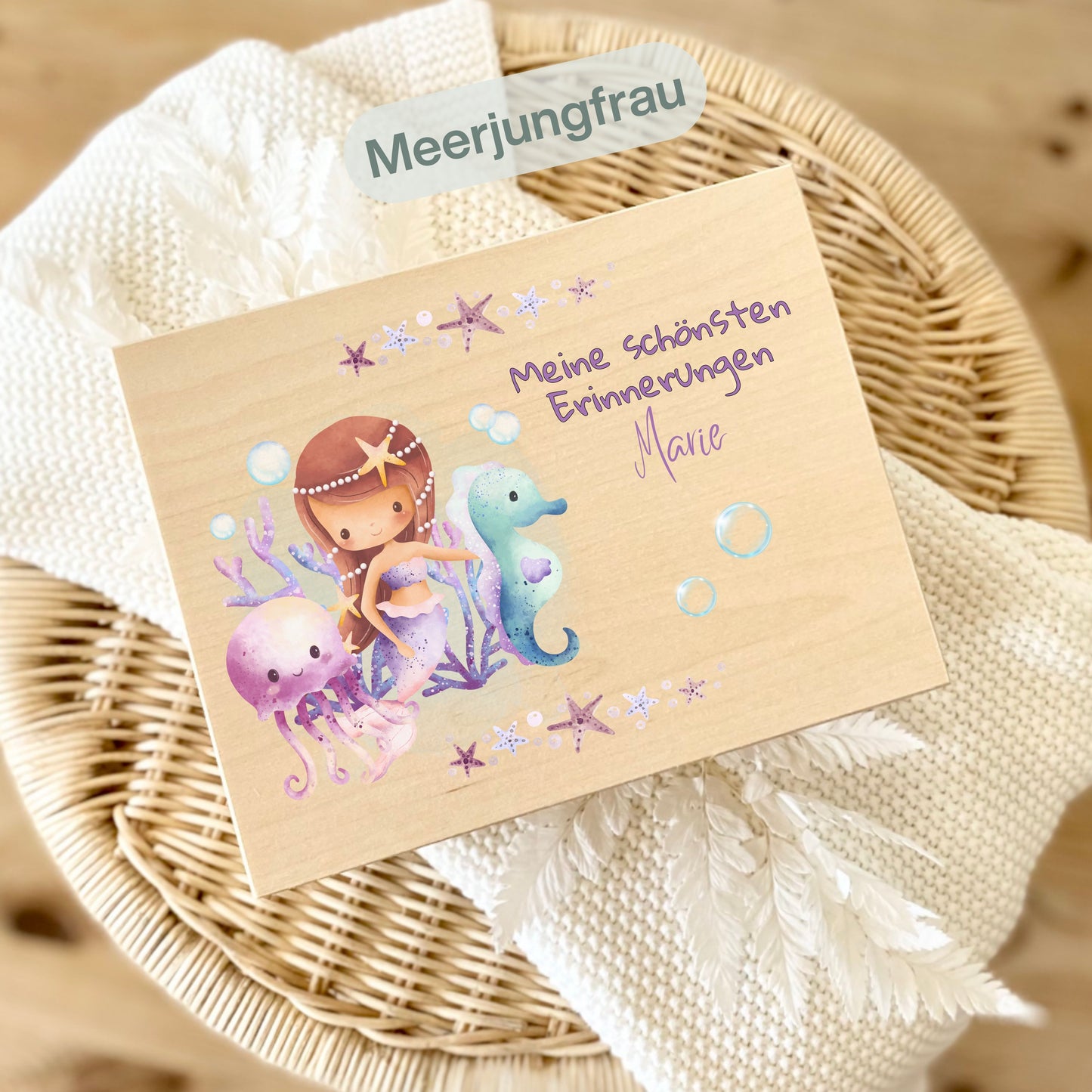 Holzkiste Mädchen personalisiert mit Namen | Erinnerungskiste Geburt & Taufe