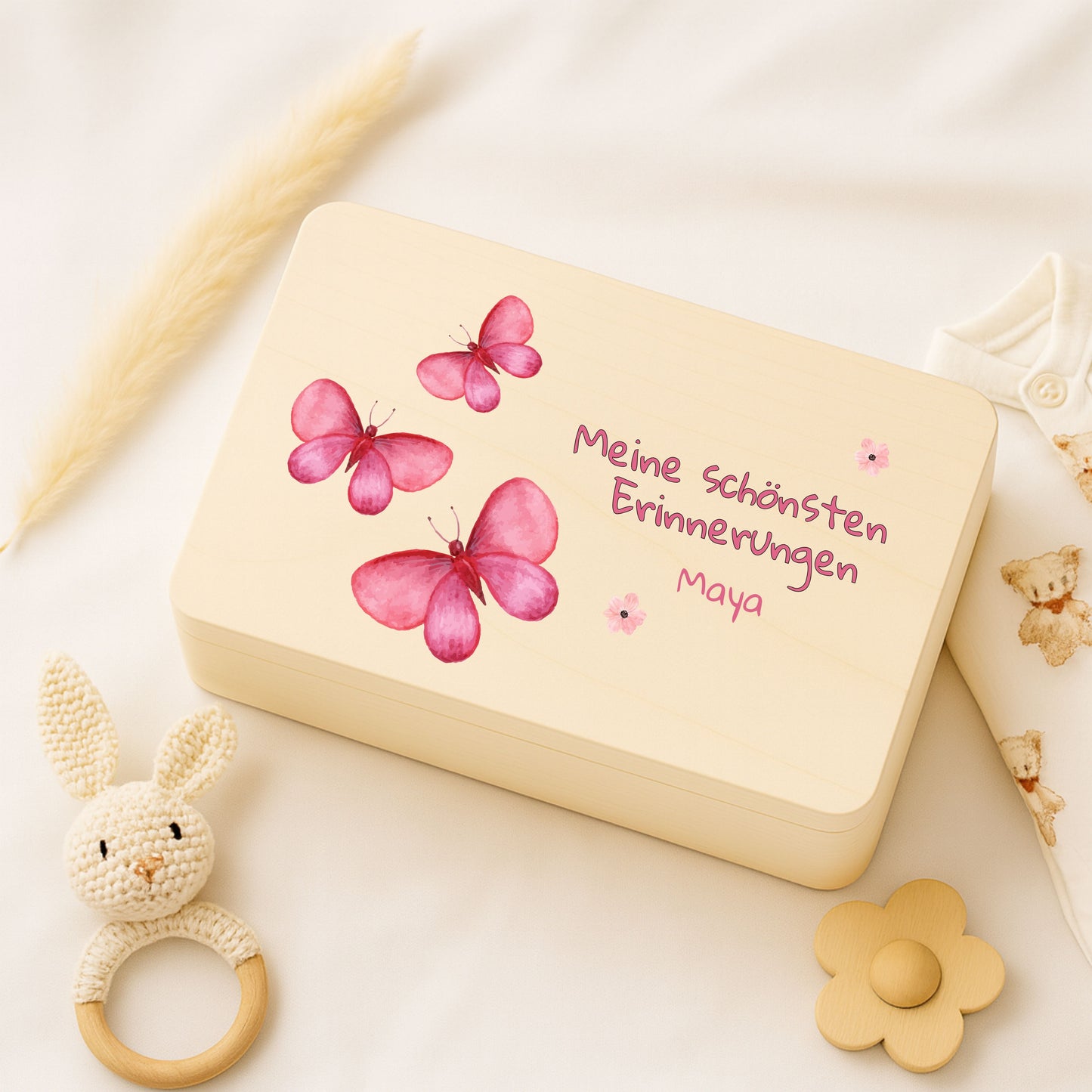 Holzkiste Mädchen personalisiert mit Namen | Erinnerungskiste Geburt & Taufe