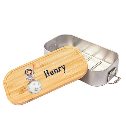 Personalisierte Brotdose Edelstahl Kinder mit Namen | Astronaut Lunchbox Kindergarten & Schule