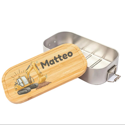 Personalisierte Brotdose Edelstahl Kinder mit Namen | Bagger Lunchbox personalisiert
