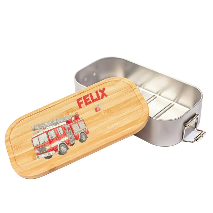 Personalisierte Brotdose Edelstahl Kinder mit Namen | Feuerwehr Lunchbox Kindergarten & Schule