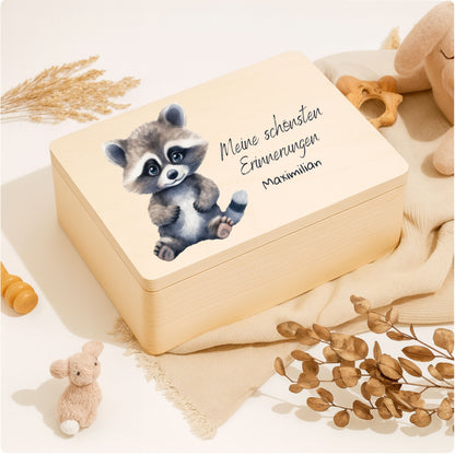 Holzkiste Kinder personalisiert mit Namen | Tierwelt Erinnerungskiste Geburt & Taufe