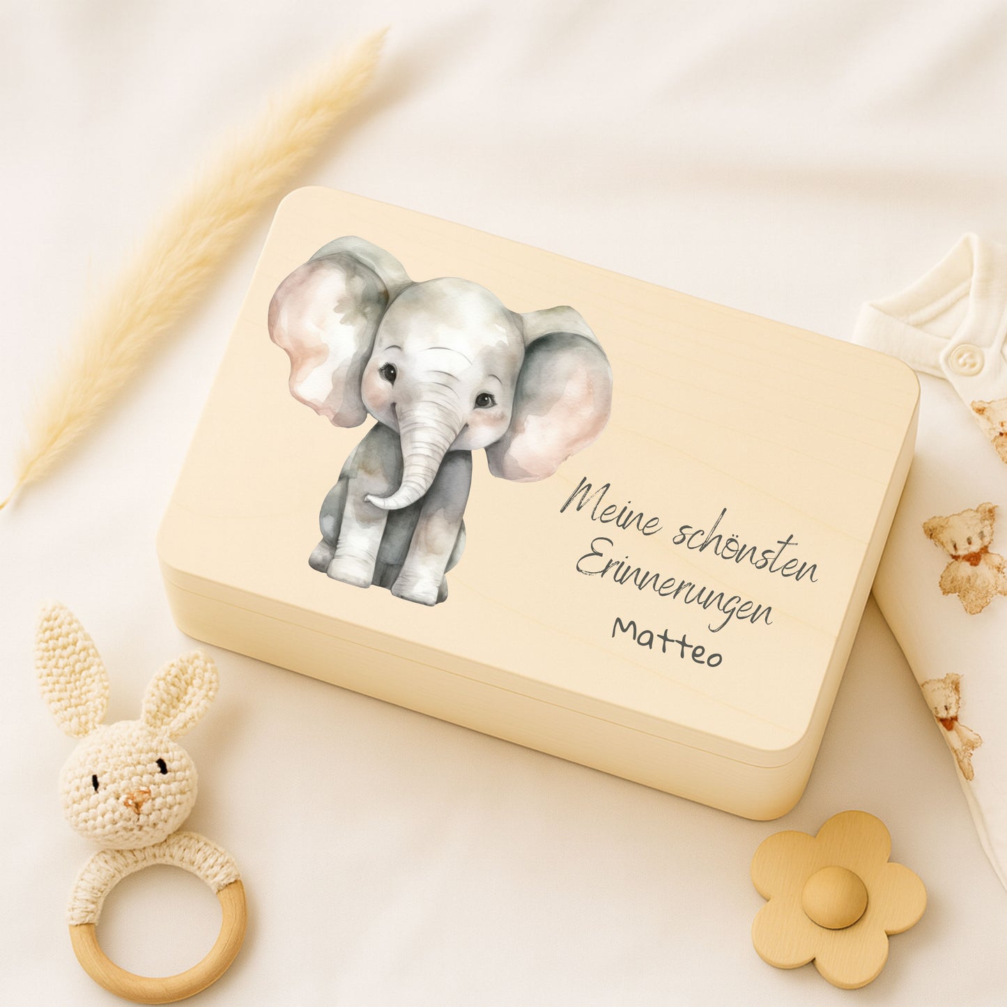 Holzkiste Kinder personalisiert mit Namen | Tierwelt Erinnerungskiste Geburt & Taufe