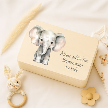 Holzkiste Kinder personalisiert mit Namen | Tierwelt Erinnerungskiste Geburt & Taufe