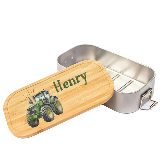 Personalisierte Brotdose Edelstahl Kinder mit Namen | Traktor Lunchbox Kindergarten & Schule