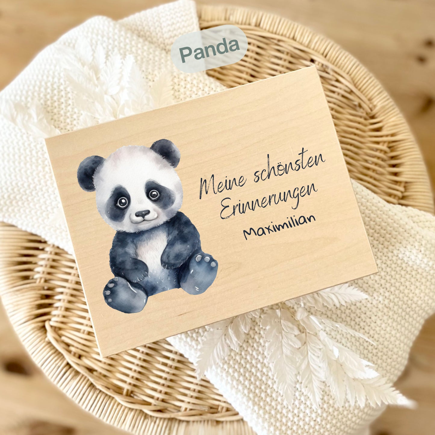Holzkiste Kinder personalisiert mit Namen | Tierwelt Erinnerungskiste Geburt & Taufe