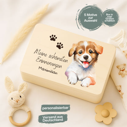 Holzkiste Kinder personalisiert mit Namen | Haustiere Erinnerungskiste Geburt & Taufe