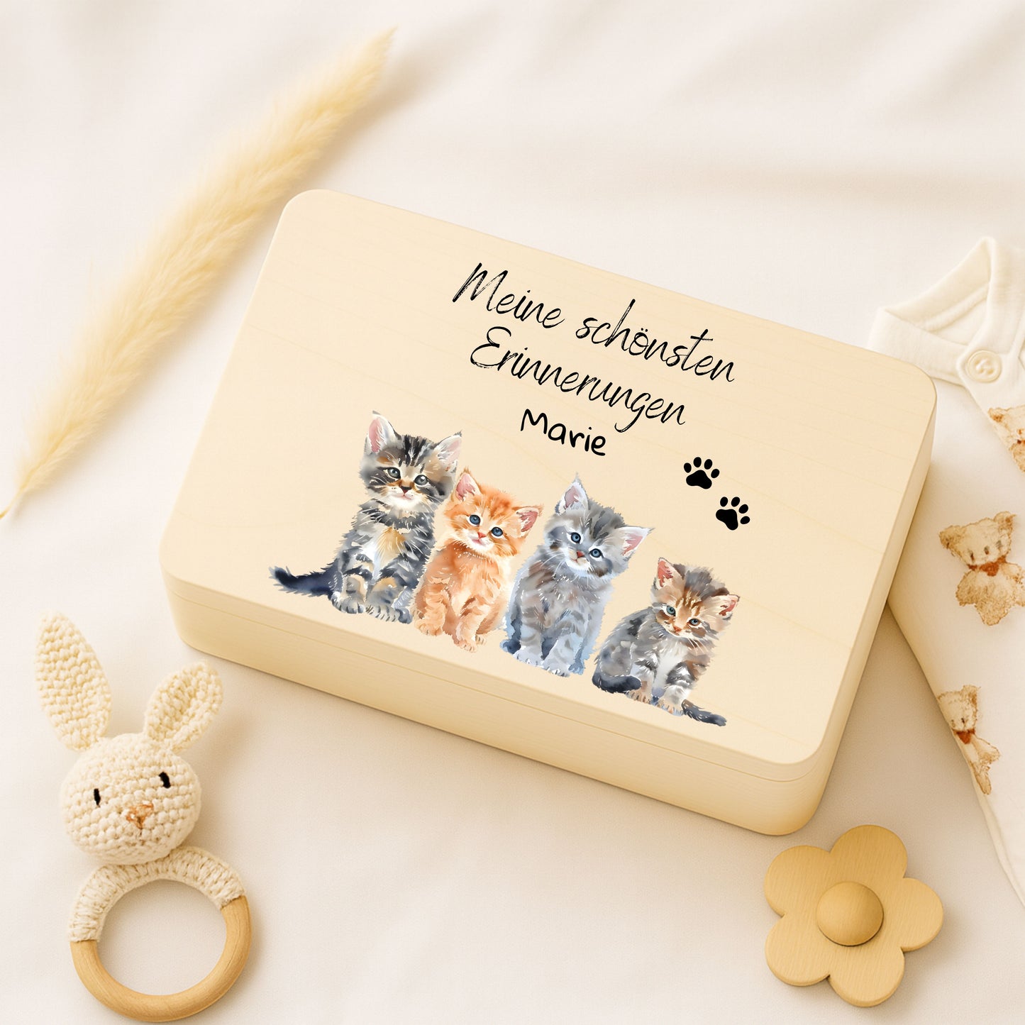Holzkiste Kinder personalisiert mit Namen | Haustiere Erinnerungskiste Geburt & Taufe