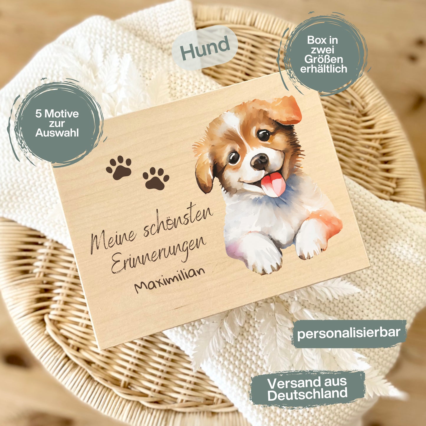 Holzkiste Kinder personalisiert mit Namen | Haustiere Erinnerungskiste Geburt & Taufe