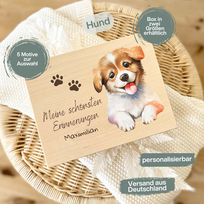 Holzkiste Kinder personalisiert mit Namen | Haustiere Erinnerungskiste Geburt & Taufe