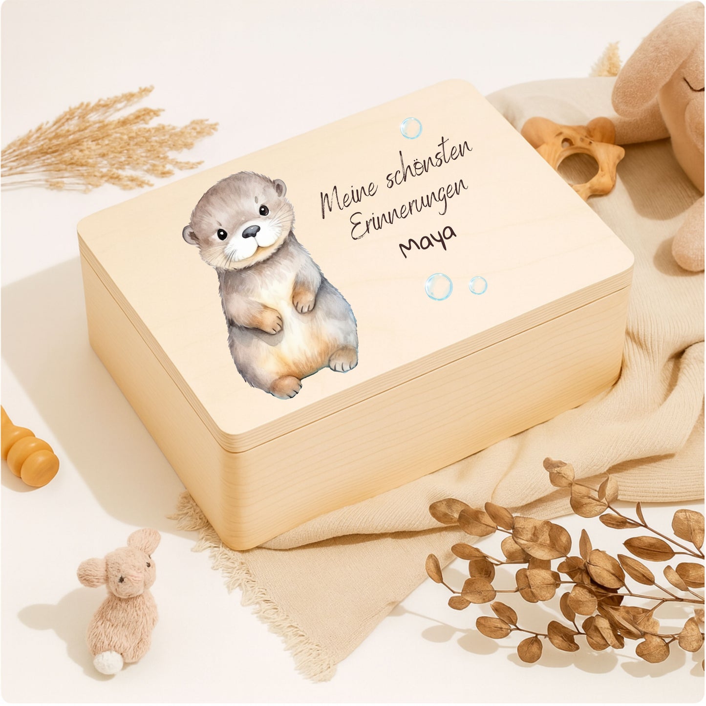 Holzkiste Kinder personalisiert mit Namen | Otter Erinnerungskiste Geburt & Taufe