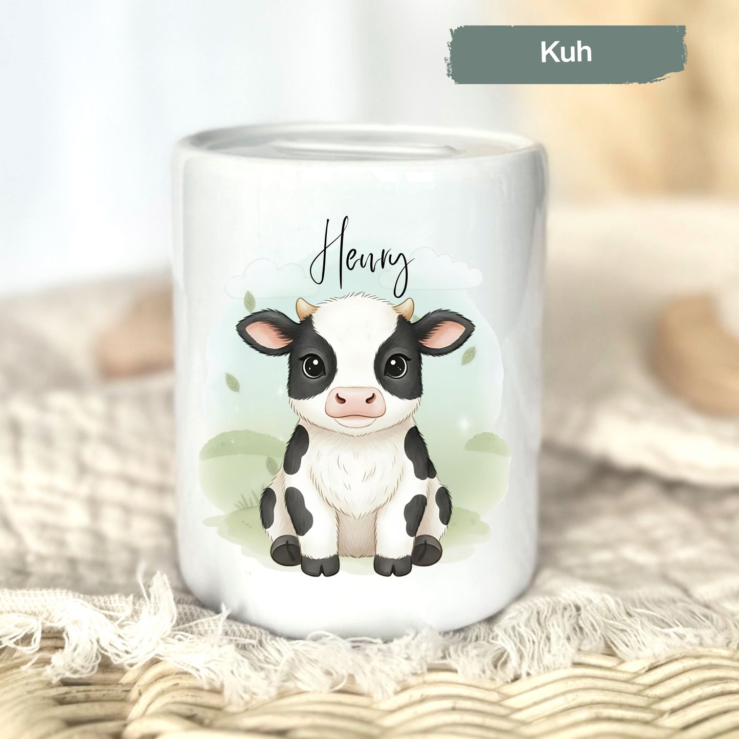 Spardose Tiere personalisiert mit Namen | Kinderspardose Bauernhof | Geschenk Geburt Taufe Geburtstag Weihnachten
