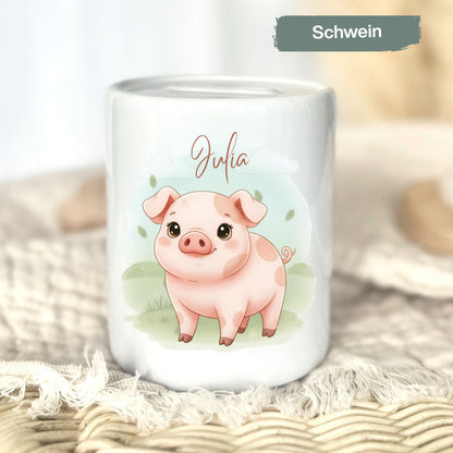 Spardose Tiere personalisiert mit Namen | Kinderspardose Bauernhof | Geschenk Geburt Taufe Geburtstag Weihnachten
