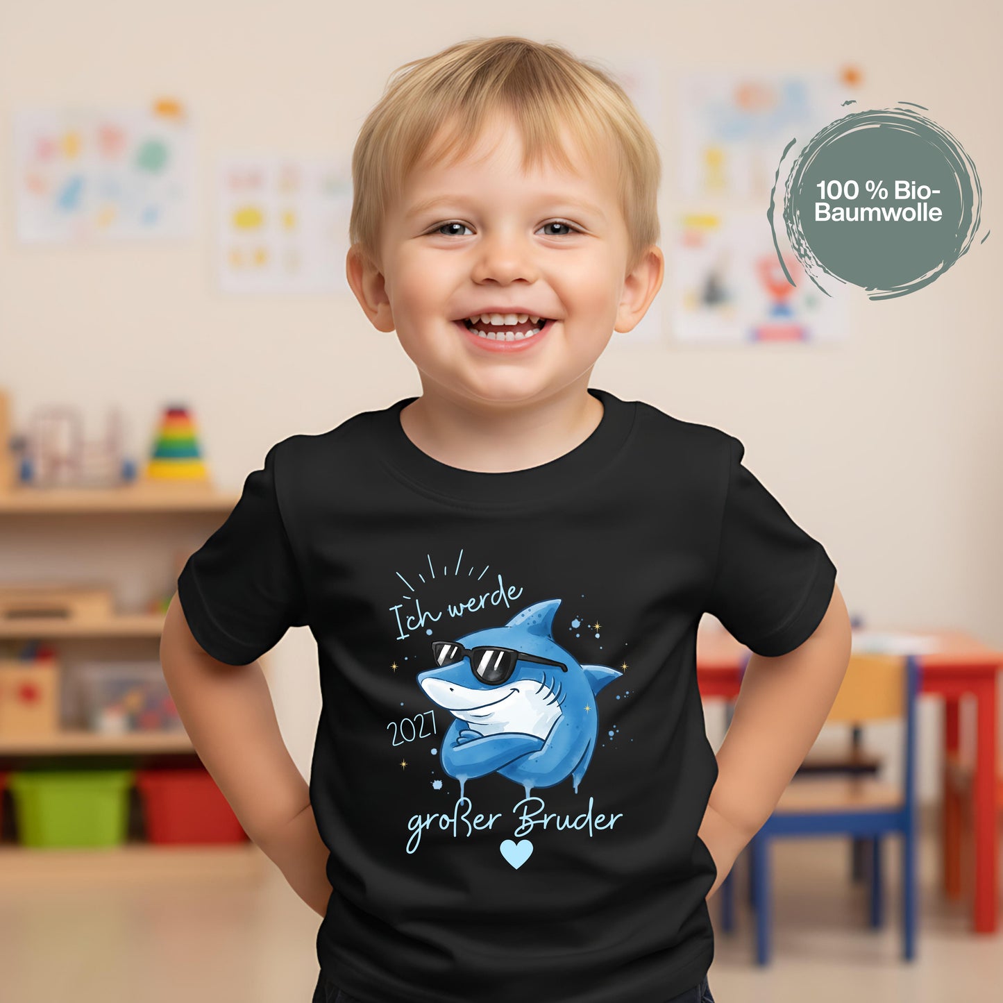 Ich werde großer Bruder T-Shirt Hai | Babyankündigung Geschwister Outfit