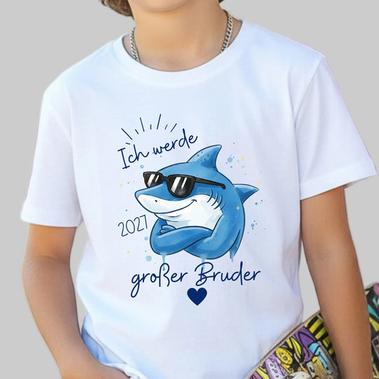 Ich werde großer Bruder T-Shirt Hai | Babyankündigung Geschwister Outfit