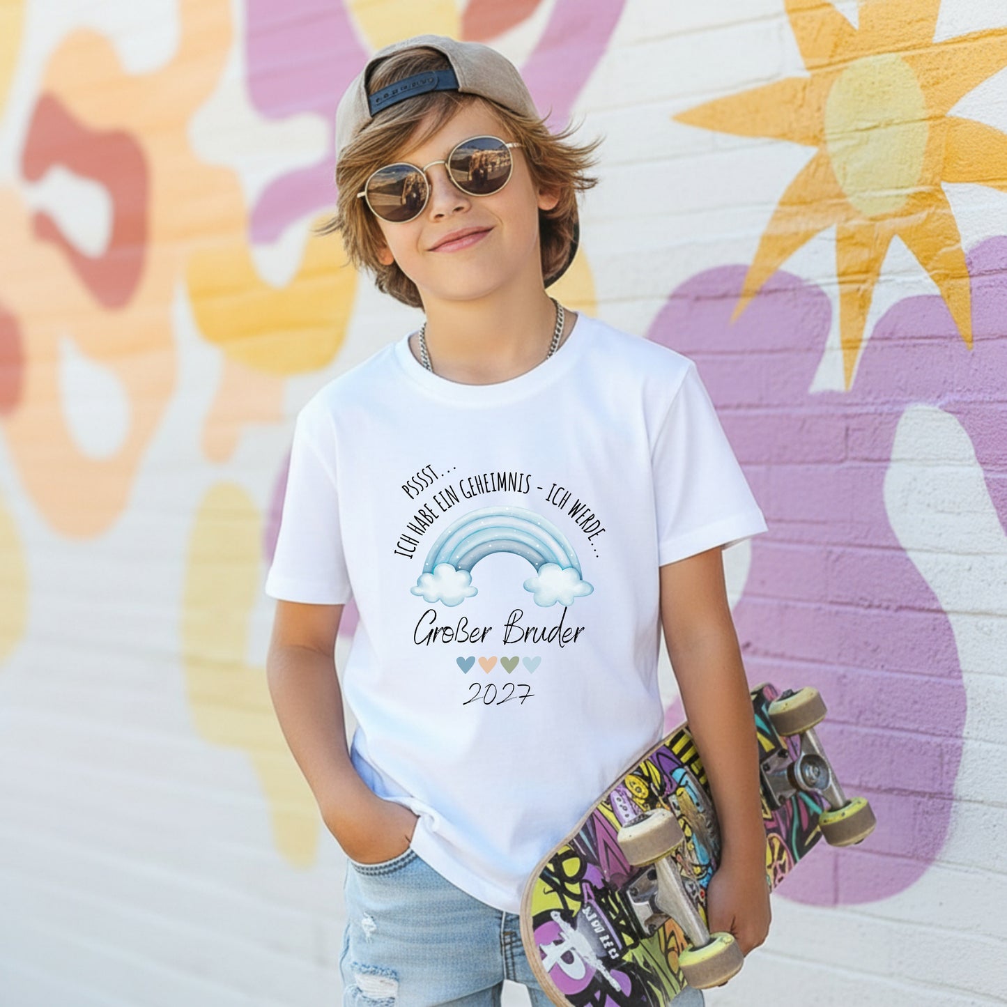 Ich werde großer Bruder T-Shirt Regenbogen | Babyankündigung Geschwister Outfit