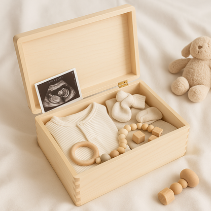 Holzkiste Baby personalisiert mit Namen | Erinnerungskiste Geburt & Taufe