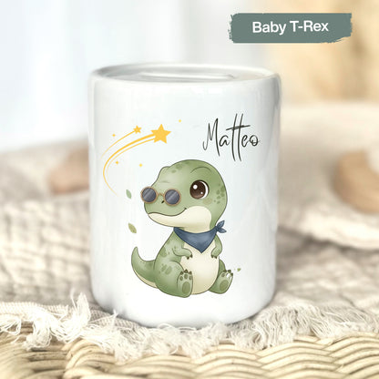 Spardose Dino personalisiert mit Namen | Kinderspardose Dinosaurier | Geschenk Geburt