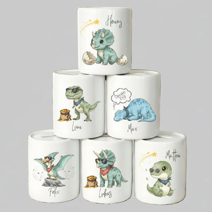 Spardose Dino personalisiert mit Namen | Kinderspardose Dinosaurier | Geschenk Geburt