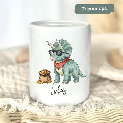 Spardose Dino personalisiert mit Namen | Kinderspardose Dinosaurier | Geschenk Geburt