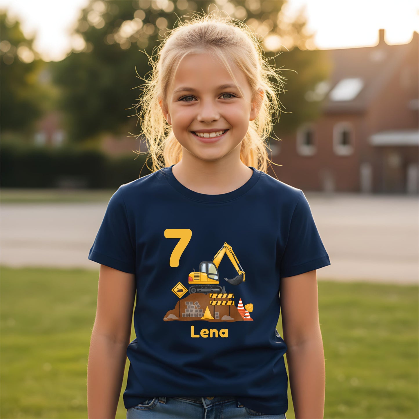 Geburtstagsshirt Bagger mit Name & Zahl | Personalisiertes T-Shirt zum Kindergeburtstag