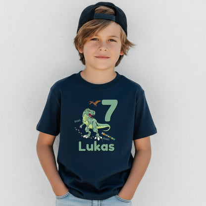 Geburtstagsshirt Dinosaurier mit Name & Zahl | Personalisiertes T-Shirt zum Kindergeburtstag