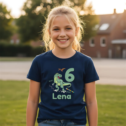 Geburtstagsshirt Dinosaurier mit Name & Zahl | Personalisiertes T-Shirt zum Kindergeburtstag