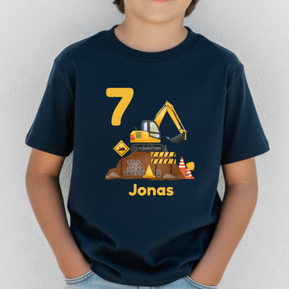 Geburtstagsshirt Bagger mit Name & Zahl | Personalisiertes T-Shirt zum Kindergeburtstag