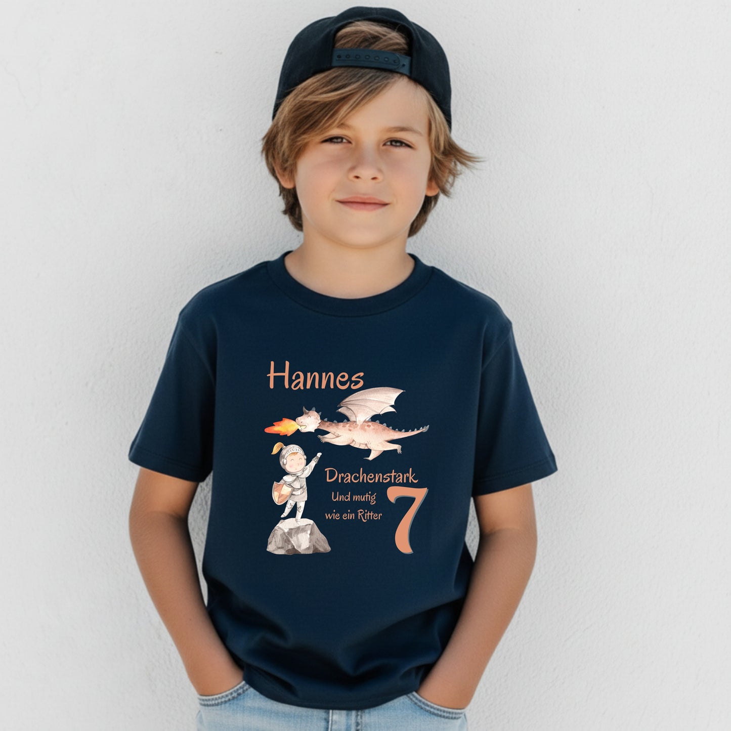 Geburtstagsshirt Drachen & Ritter mit Name & Zahl | Personalisiertes T-Shirt zum Kindergeburtstag