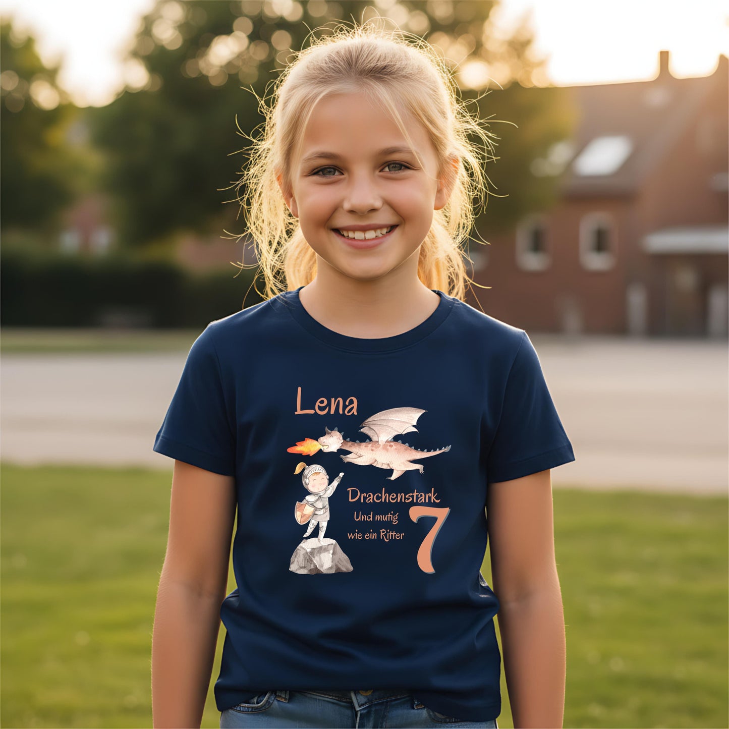 Geburtstagsshirt Drachen & Ritter mit Name & Zahl | Personalisiertes T-Shirt zum Kindergeburtstag