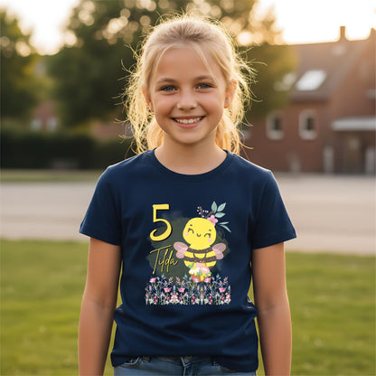 Geburtstagsshirt Biene mit Name & Zahl | Personalisiertes T-Shirt zum Kindergeburtstag