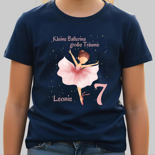 Geburtstagsshirt Ballerina mit Name & Zahl | Personalisiertes T-Shirt zum Kindergeburtstag