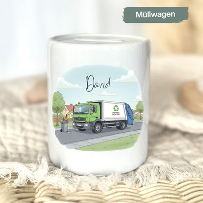 Spardose Fahrzeuge personalisiert mit Namen | Kinderspardose Junge | Geschenk Geburt