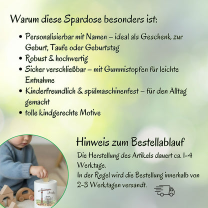 Spardose Fahrzeuge personalisiert mit Namen | Kinderspardose Junge | Geschenk Geburt