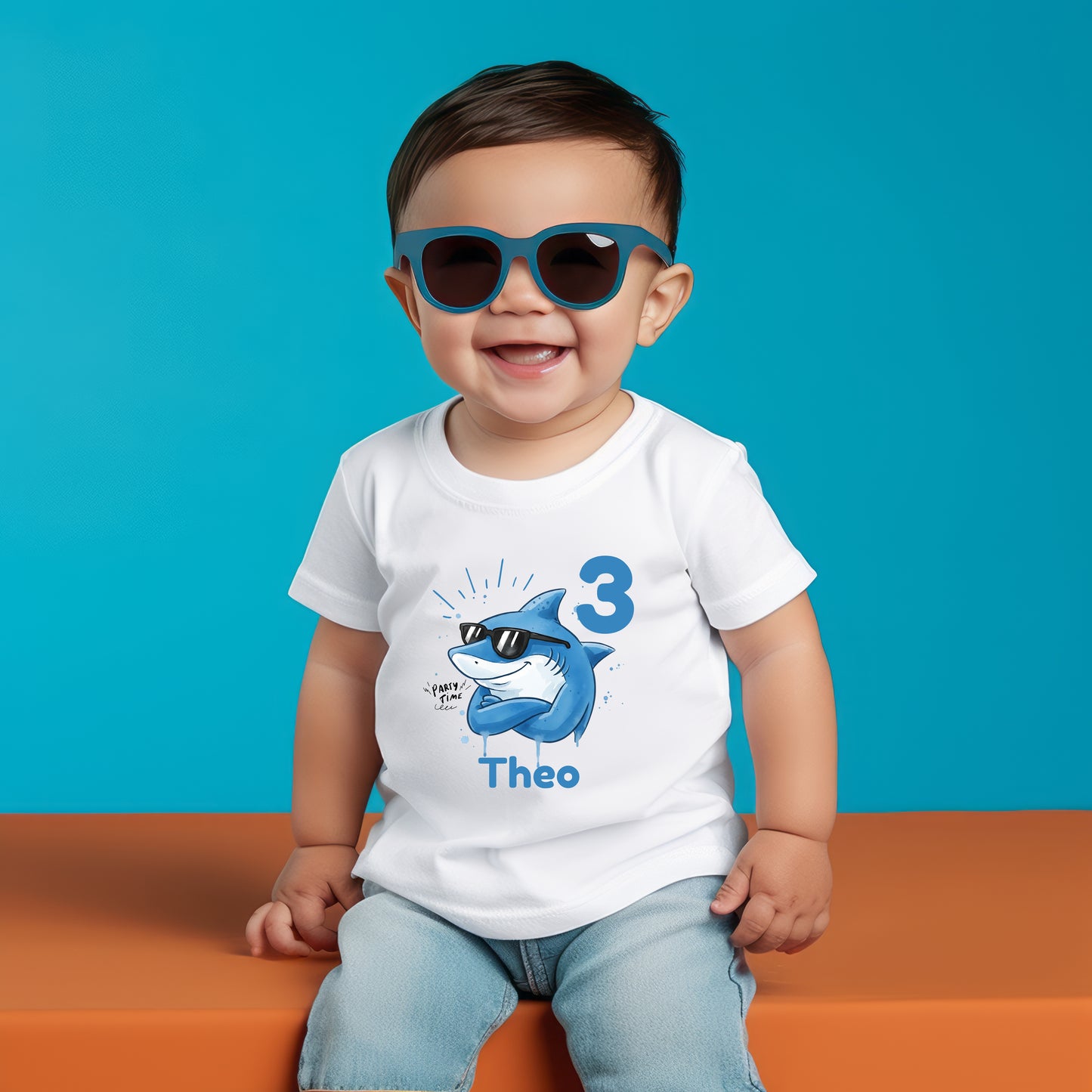 Cooles Geburtstagsshirt Hai für Kinder mit Name und Zahl personalisiert. Lustiges Geburtstags-T-Shirt für Jungen und Mädchen mit Hai Motiv, perfekt als Geburtstagsoutfit zum 3., 4., 5., 6. oder 7. Geburtstag. Ideal für Kindergeburtstag, Mottoparty oder als Kindergeburtstagsgeschenk. Personalisiertes T-Shirt Kinder mit Tiermotiv, Hai Design, für Jungen und Mädchen. Kinder T-Shirt Hai, Geburtstags-T-Shirt mit Zahl, Geburtstagsshirt Junge, Geburtstagsshirt Mädchen. personalisiertes T-Shirt Kinder