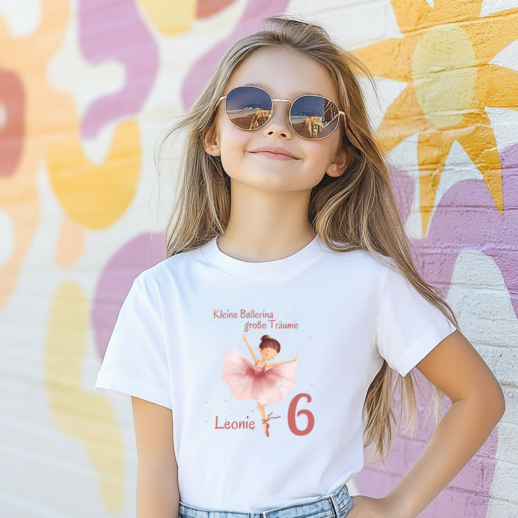 Geburtstagsshirt Ballerina mit Name & Zahl | Personalisiertes T-Shirt zum Kindergeburtstag