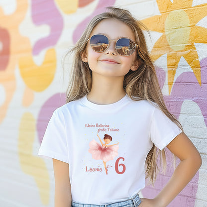 Geburtstagsshirt Ballerina mit Name & Zahl | Personalisiertes T-Shirt zum Kindergeburtstag