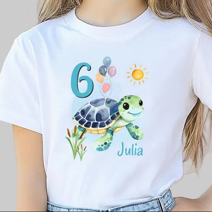 Geburtstagsshirt Schildkröte mit Name & Zahl | Personalisiertes T-Shirt zum Kindergeburtstag