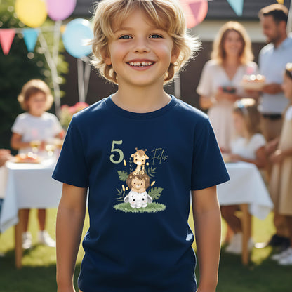 Geburtstagsshirt Tiere mit Name & Zahl | Personalisiertes T-Shirt Kindergeburtstag
