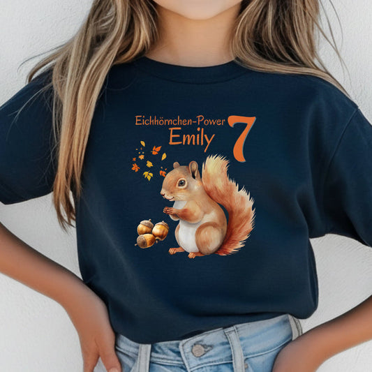 Geburtstagsshirt Eichhörnchen mit Name & Zahl | Personalisiertes T-Shirt zum Kindergeburtstag