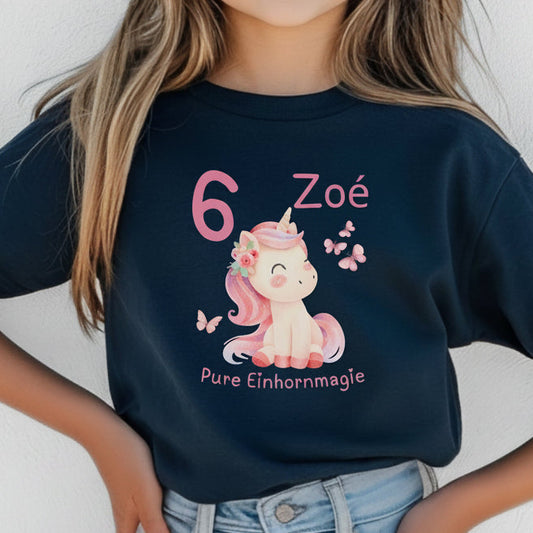 Geburtstagsshirt Einhorn mit Name & Zahl | Personalisiertes T-Shirt zum Kindergeburtstag