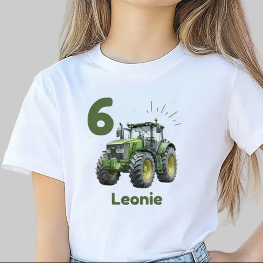 Geburtstagsshirt Traktor mit Name & Zahl | Personalisiertes T-Shirt zum Kindergeburtstag