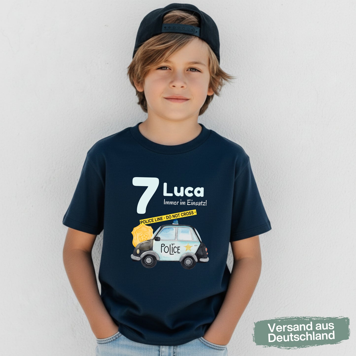 Geburtstagsshirt Polizei mit Namen und Zahl | Personalisiertes T-Shirt Kindergeburtstag
