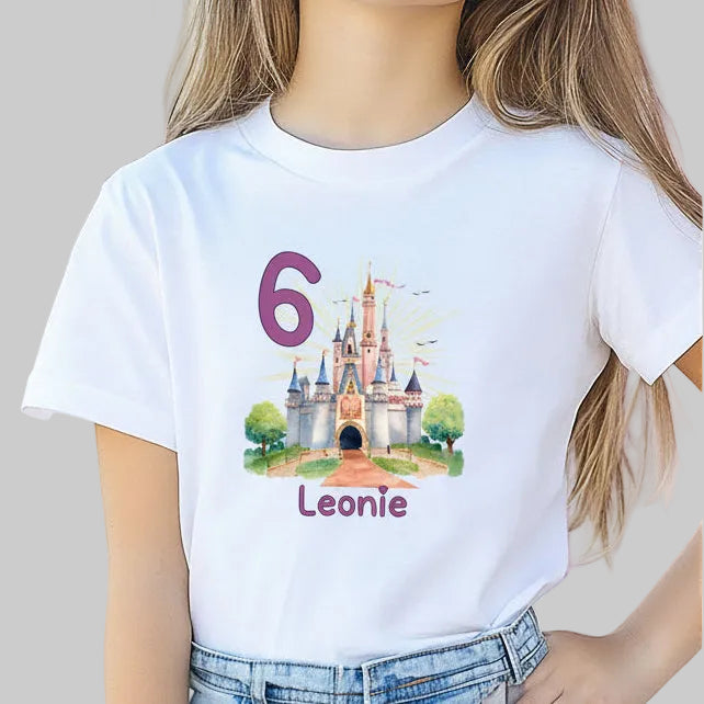 Geburtstagsshirt Märchenschloss mit Name & Zahl | Personalisiertes T-Shirt zum Kindergeburtstag