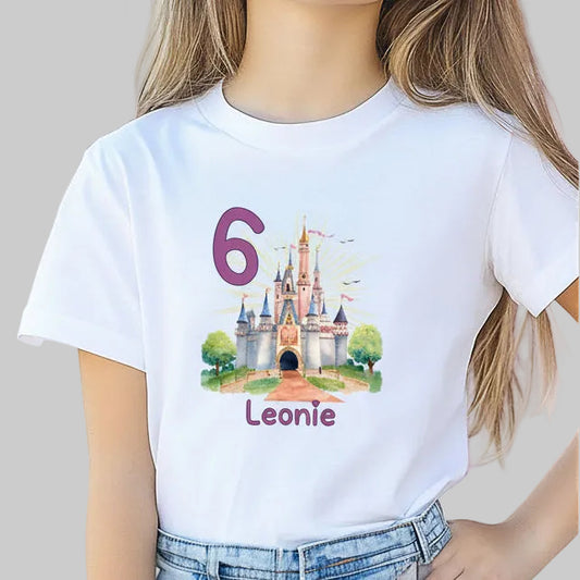Geburtstagsshirt Märchenschloss mit Name & Zahl | Personalisiertes T-Shirt zum Kindergeburtstag