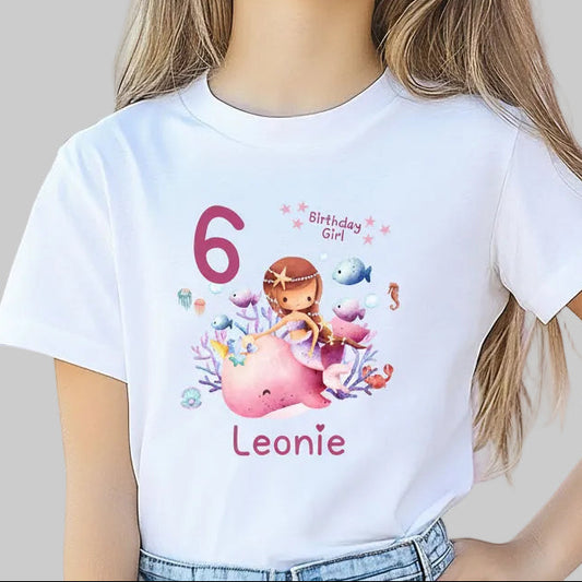 Geburtstagsshirt Meerjungfrau Wal mit Name & Zahl | Personalisiertes T-Shirt zum Kindergeburtstag